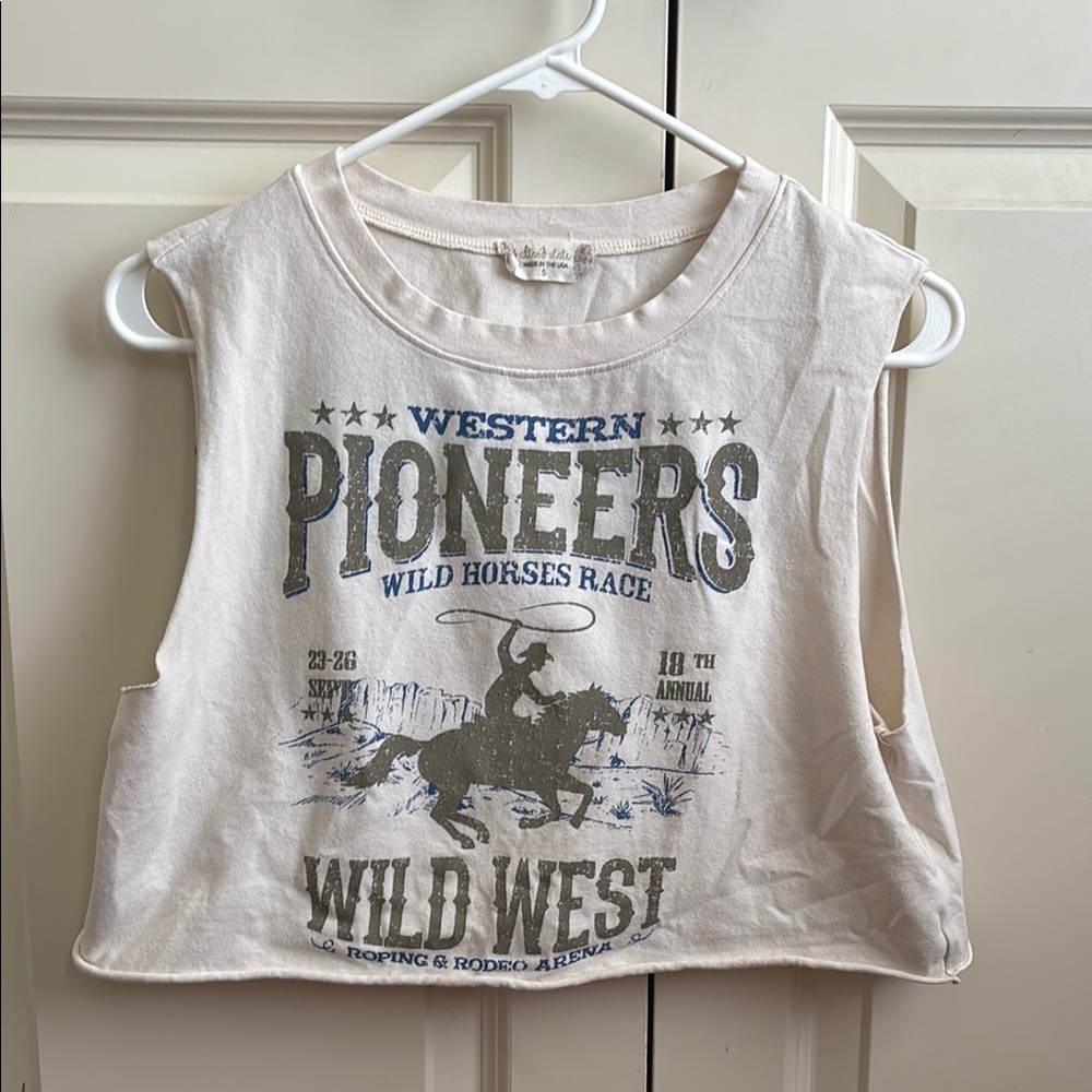 Altar'd State Cream Crop Top with Western Graphic